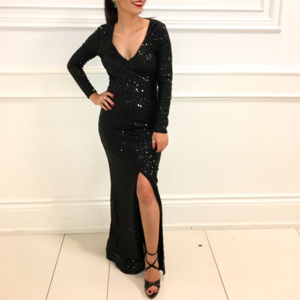 New Look Sequin Long Sleeve Evening Gown - ASOS - Picture 2 of 8